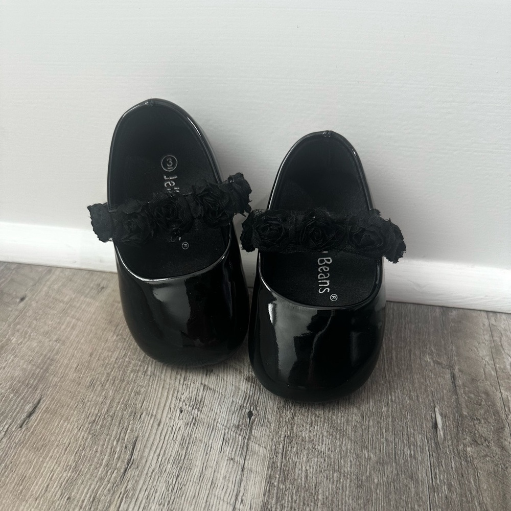 Jelly Beans black patent ballet flats with bow, baby size 3